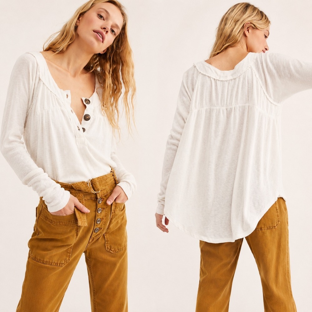 Free People We The Free Must Have Henley Tunic Oversized White Top Small - Picture 1 of 10